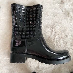 Black studded rain boot
